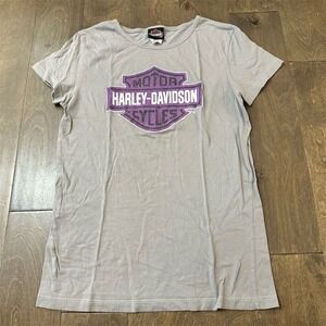 Harley-Davidson T-Shirt Womens XL Gray Purple Glitter Atlanta GA Wings